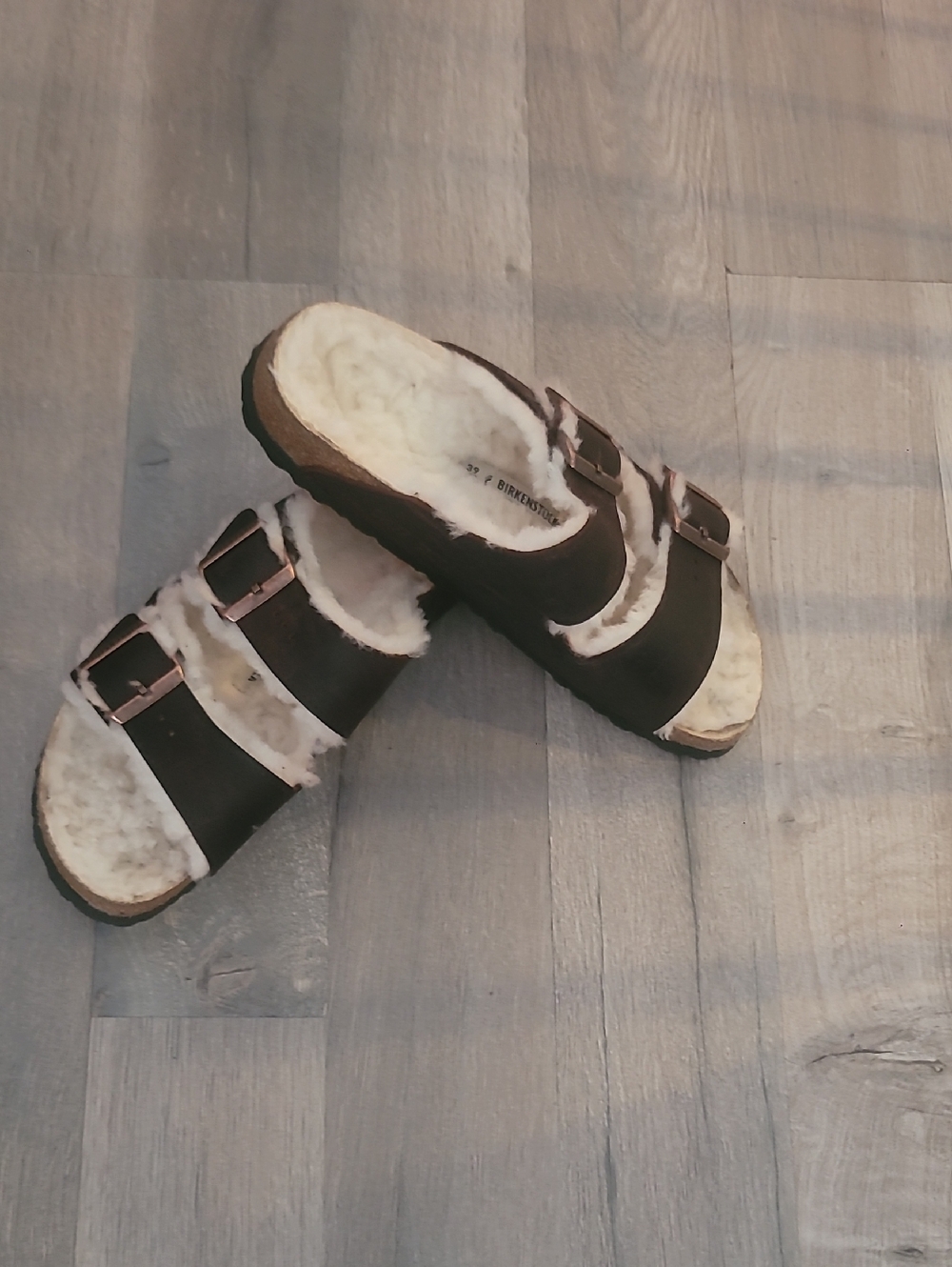 Women’s Faux-Shearling Lined Slip-On Sandals - Dark Brown Size 39 8-8.5 Women's